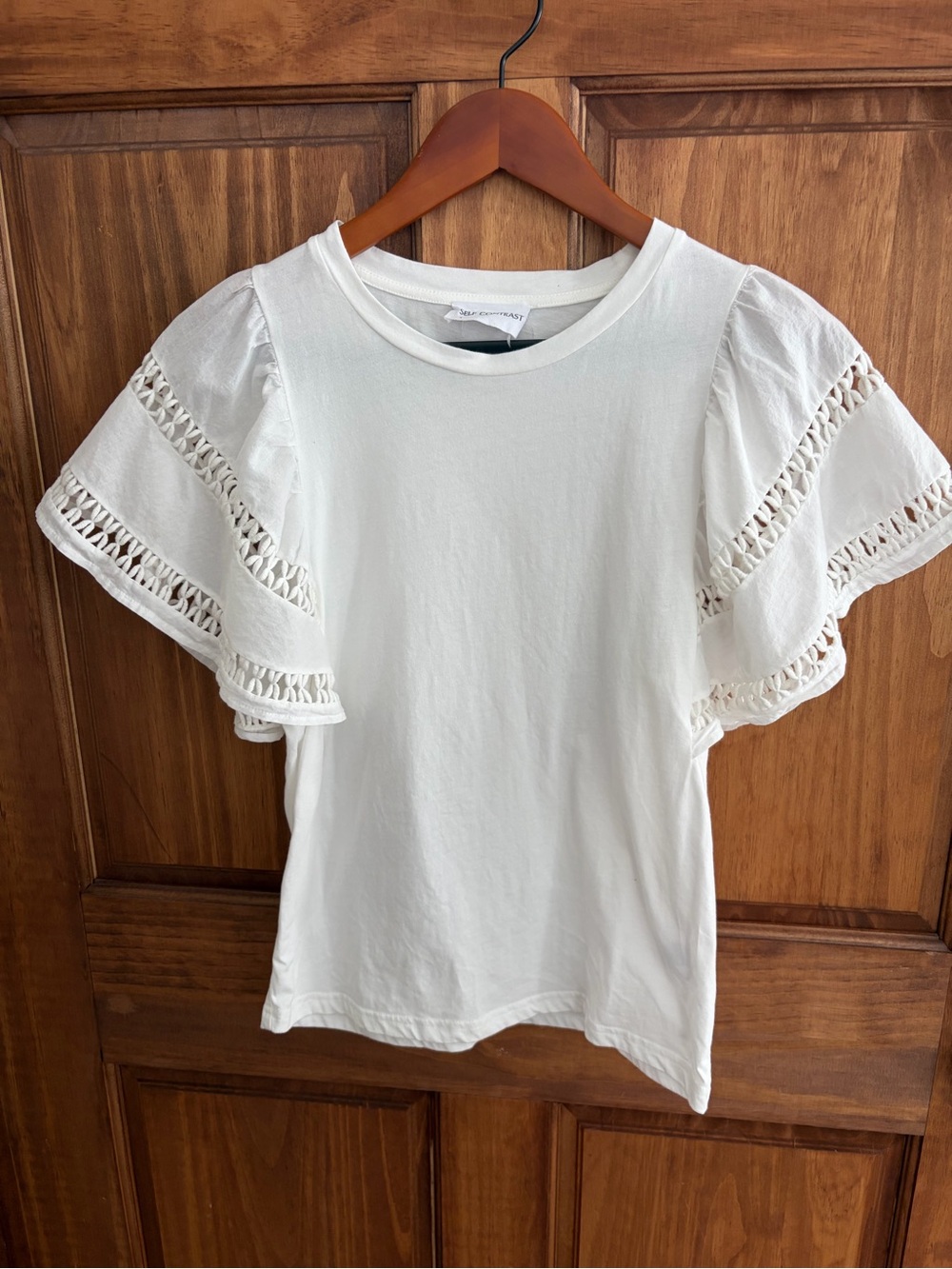 Crochet Flutter Sleeve Tee. Cottage Core, Bohemian, Feminine.Woman’s size:S